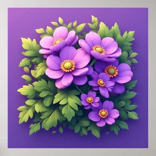 Levendige Paarse Bloemenboeket Poster (Voorkant)