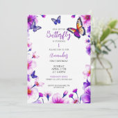 Levendige Paarse Bloemenvlinders 1e verjaardag Kaart (Staand voorkant)