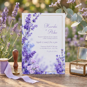 Levendige Paarse Botanische Lavendel Gouden Lijst Kaart