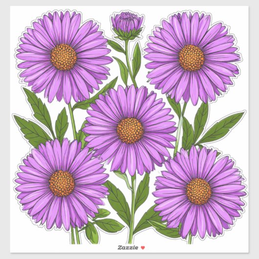 Levendige Paarse Chrysanthemum Boeket Sticker (Vel)