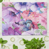 Levendige paarse en roze bloemen theedoek (Gevouwen)