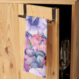 Levendige paarse en roze bloemen theedoek