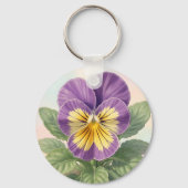 Levendige Paarse Gele Viooltje Bloem Botanisch  Sleutelhanger (Achterkant)