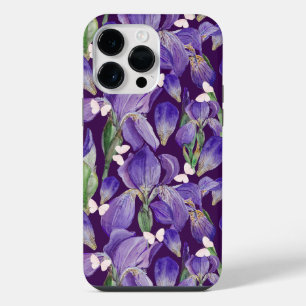 Levendige paarse irisbloemen en vlinders iPhone 14 pro max hoesje