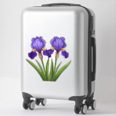 Levendige paarse irisbloemen met groene bladeren sticker (Koffer)