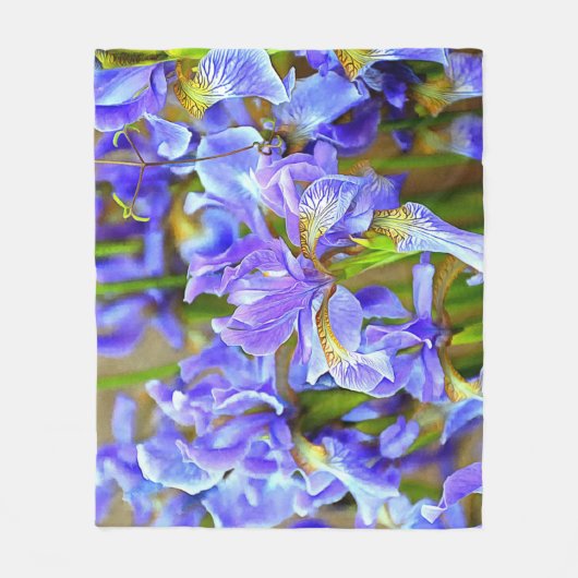 Levendige Paarse Irises in mei Fleece Deken (Voorkant)