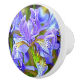 Levendige Paarse Irises in mei Keramische Knop (Rechts)