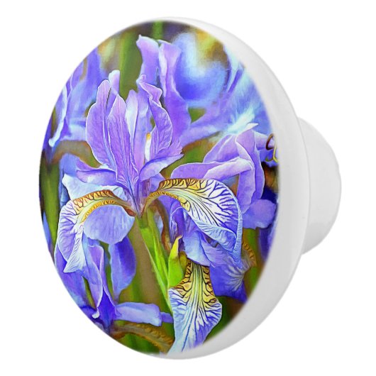 Levendige Paarse Irises in mei Keramische Knop (Rechts)