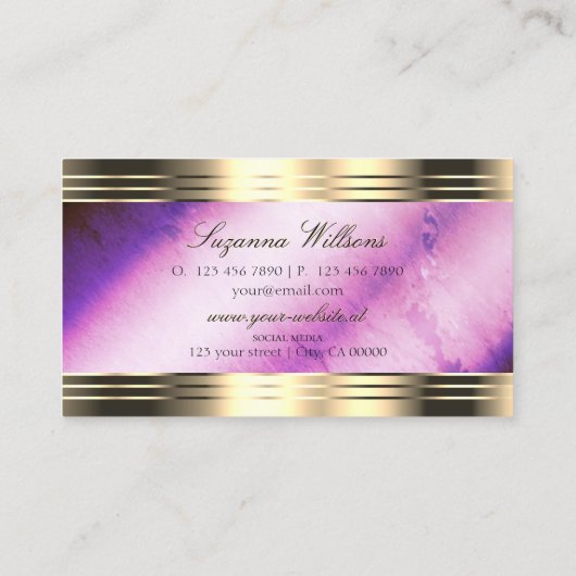 Levendige Paarse Marmeren Gouden Grenzen Met Monog Visitekaartje (Achterkant)
