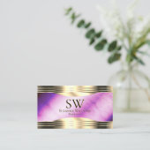 Levendige Paarse Marmeren Gouden Grenzen Met Monog Visitekaartje (Staand voorkant)