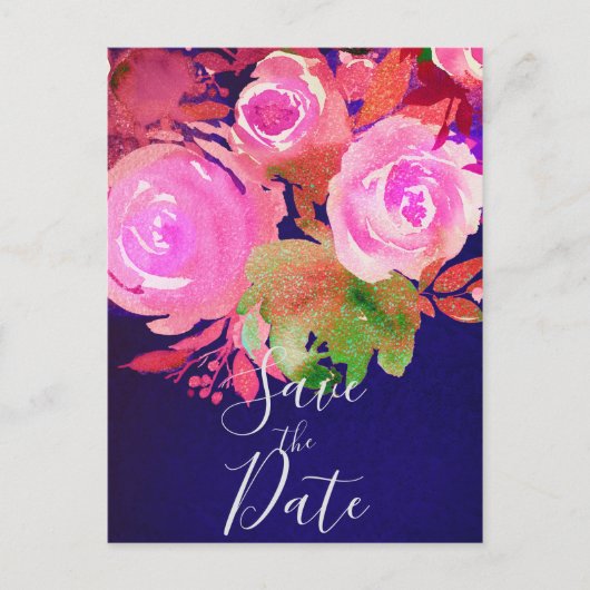 Levendige Paarse Moderne Lente Bloemen Save the Da Aankondigingskaart (Voorkant)