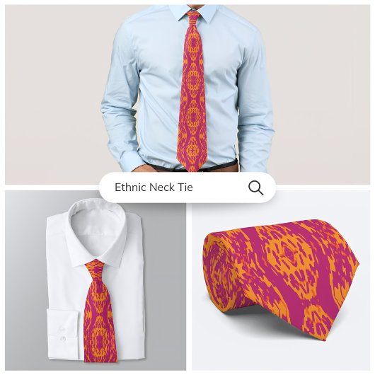 Levendige Paarse Oranje etnische mozaïek geometris Stropdas