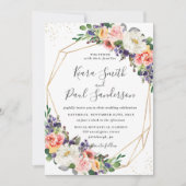 Levendige Paarse Oranje Perzik Blush Bloemen Bruil Kaart (Voorkant)