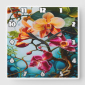 Levendige Paarse orchideeën tegen een kleurrijke a Vierkante Klok (Voorkant)