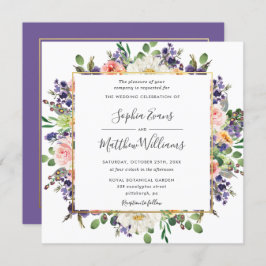 Levendige Paarse Perzik Witte Blush Bloemen Huweli Kaart