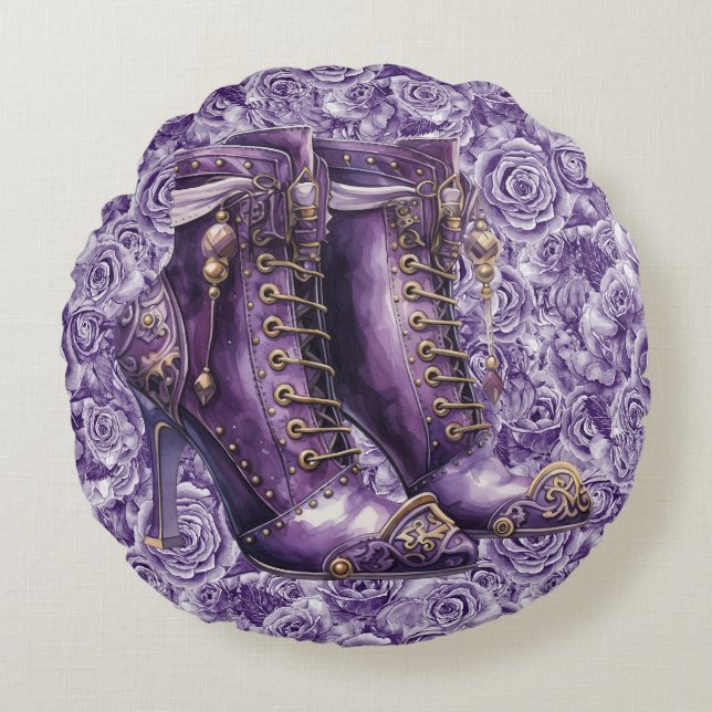 Levendige Paarse Roos Sreanpunk Love Sierkussen Rond Kussen (Voorkant)