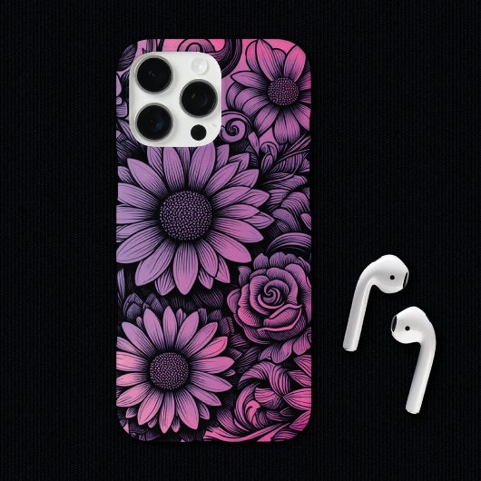 Levendige Paarse Roze Daisy Bloemen Illustratie Case-Mate iPhone Case