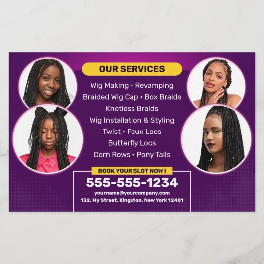 Levendige Paarse vlechten & pruiken haar vlechten  Flyer (Achterkant)