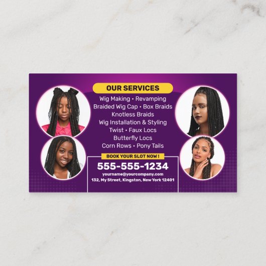 Levendige Paarse vlechten & pruiken haar vlechten  Visitekaartje (Achterkant)