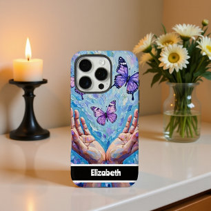 Levendige Paarse vlinders met uitgestrekte handen iPhone 16 Pro Hoesje