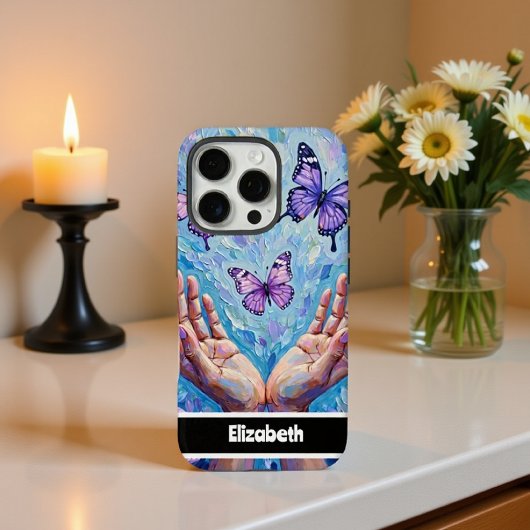 Levendige Paarse vlinders met uitgestrekte handen Case-Mate iPhone Case