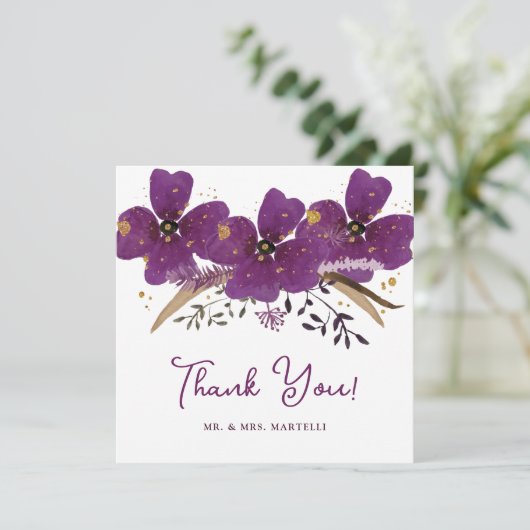 Levendige Paarse Waterverf bloemen Hartelijk dank Bedankkaart (Staand voorkant)