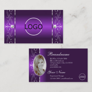 Levendige Paarse Witte Squiggled Jewels Logo & Fot Visitekaartje