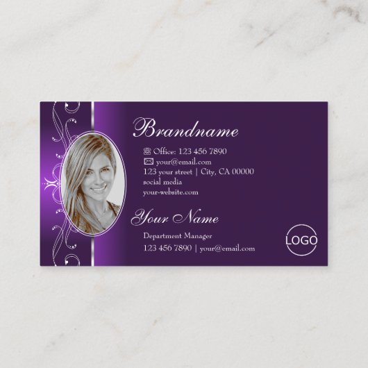 Levendige Paarse Witte Squiggled Jewels Logo & Fot Visitekaartje (Achterkant)