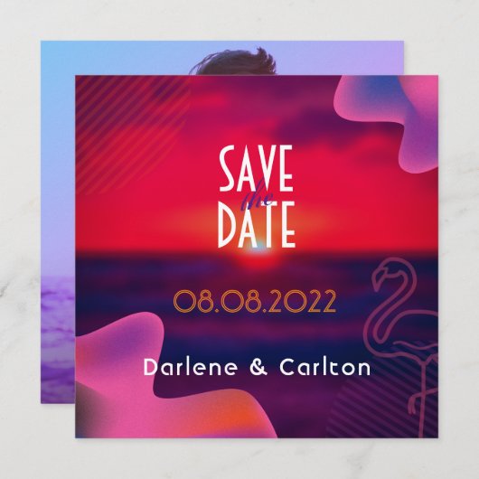 Levendige paarse zonsondergang op maat gemaakte fo save the date (Voorkant / Achterkant)