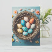 Levendige paasmand met decoratieve eieren feestdagenkaart (Staand voorkant)