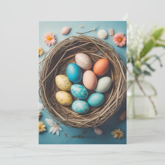 Levendige paasmand met decoratieve eieren feestdagenkaart (Staand voorkant)