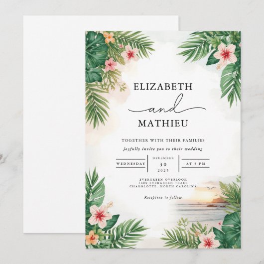 Levendige Palm Floral Arch Wedding Kaart (Voorkant / Achterkant)