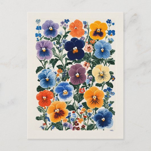 Levendige Pansy Bloemen Illustratie Briefkaart (Voorkant)