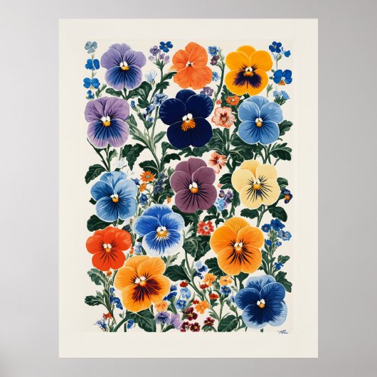 Levendige Pansy Bloemen Illustratie Poster (Voorkant)