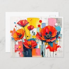 Levendige papaver in moderne Abstracte stijl Feestdagenkaart
