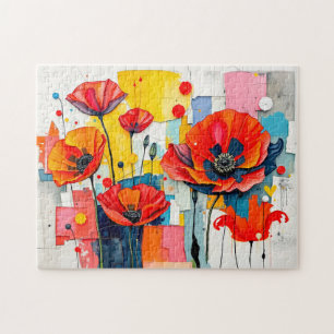 Levendige papaver in moderne Abstracte stijl Legpuzzel