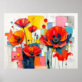 Levendige papaver in moderne Abstracte stijl Poster
