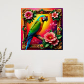 Levendige papegaai neergestreken op een tak poster (Keuken)