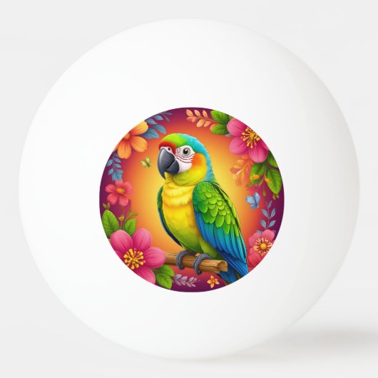 Levendige papegaai op een tak pingpongbal (Voorkant)