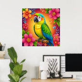 Levendige papegaai op een tak poster (Thuiskantoor)