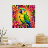 Levendige papegaai op een tak poster (Keuken)