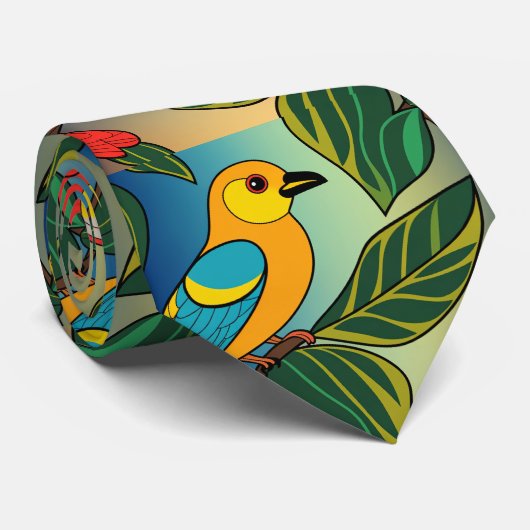 Levendige papegaaien tussen de bladeren stropdas (Opgerold)