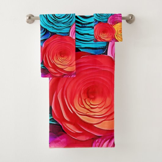 Levendige papieren Rozen Bad Handdoek (Insitu)