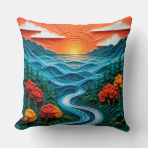 Levendige papierkunst die een serene zonsondergang kussen