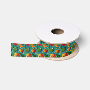 Levendige paprika's Rode groene en gele paprika's Satijnen Lint