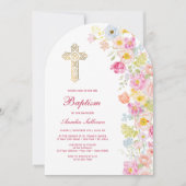 Levendige Pastel Bloemen Boog Doop Kaart (Voorkant)