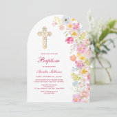 Levendige Pastel Bloemen Boog Doop Kaart (Staand voorkant)