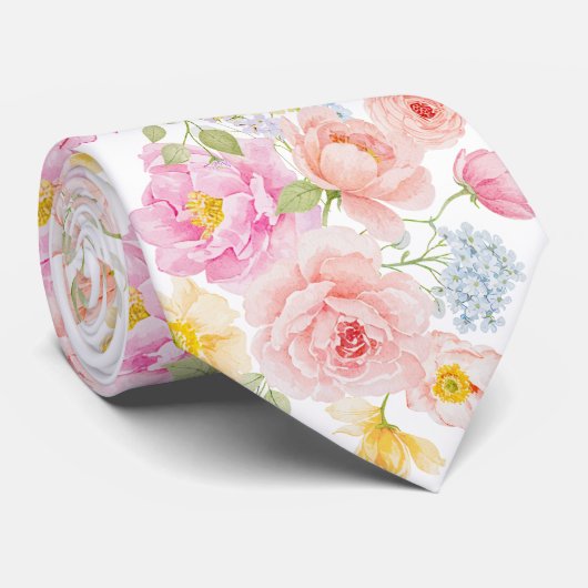 Levendige Pastel Bloemen Heren Zijden Das (Opgerold)