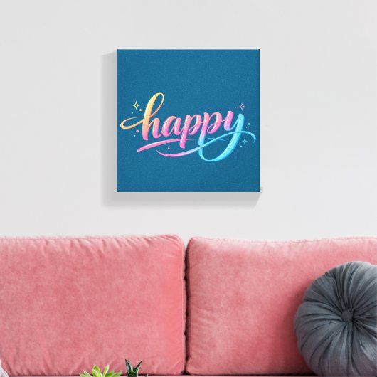 Levendige Pastel Gradiënt HAPPY Typografie - Moder Canvas Afdruk (Insitu (Woonkamer))
