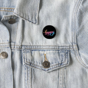 Levendige Pastel Gradiënt HAPPY Typografie - Moder Ronde Button 3,2 Cm